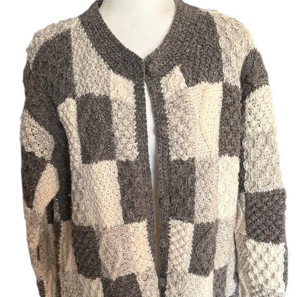 Vintage Blarney Woolen Mills Chunky Wool Patchwork Cardigan Sweater Size: XL - Picture 2 of 13